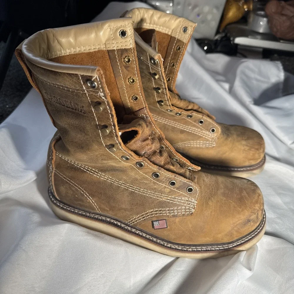 Carolina Sz 9.0 Steel Toe Leather Wedge Work Boots USA Made Mens CA7505 Brown